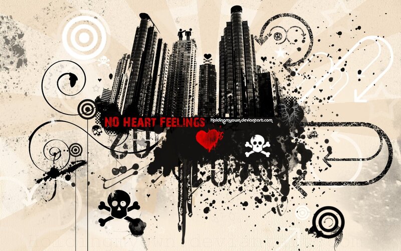 grunge city with heart and skulls