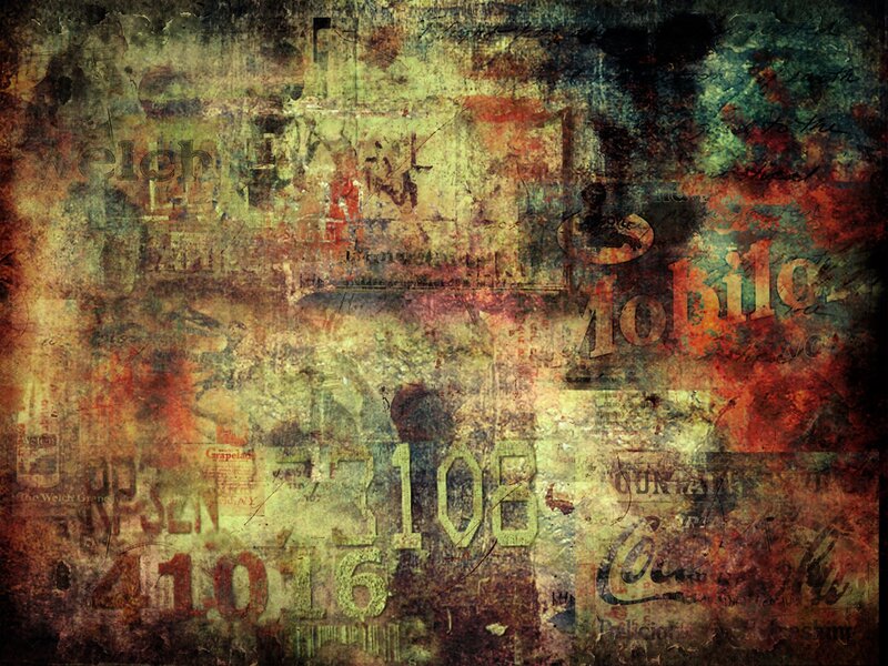 grunge collage with text and numbers