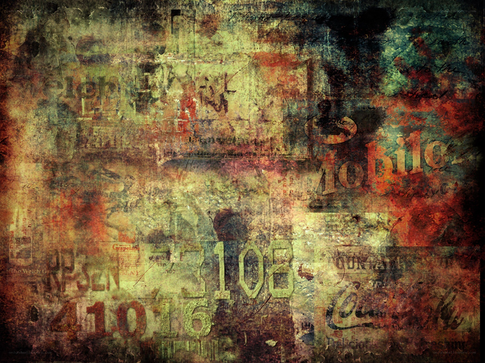 grunge collage with text and numbers