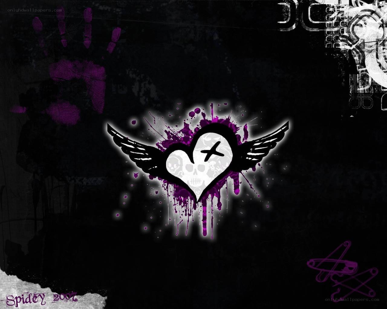 grunge heart with wings
