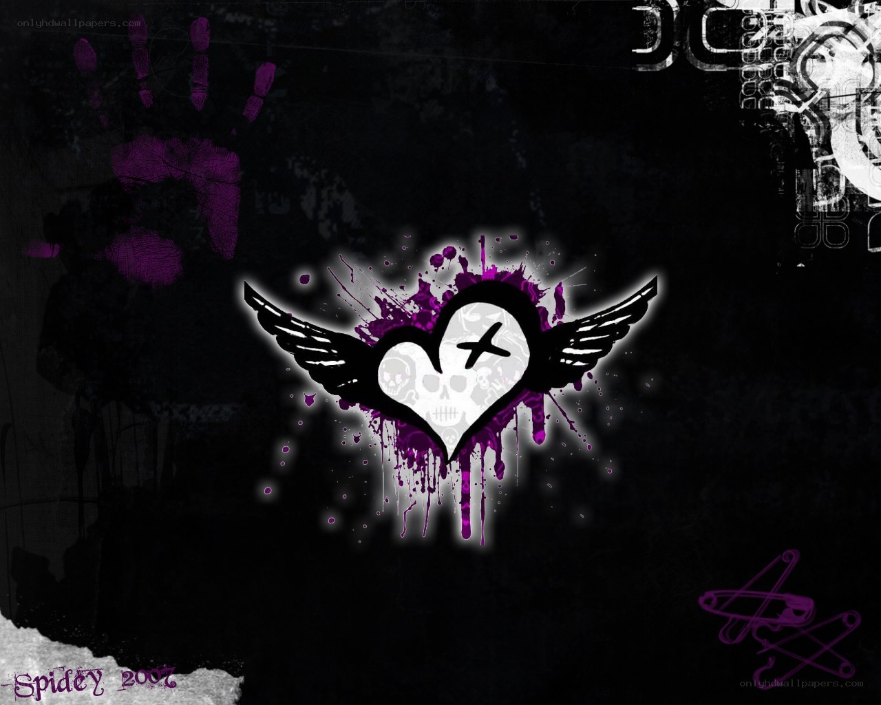 grunge heart with wings