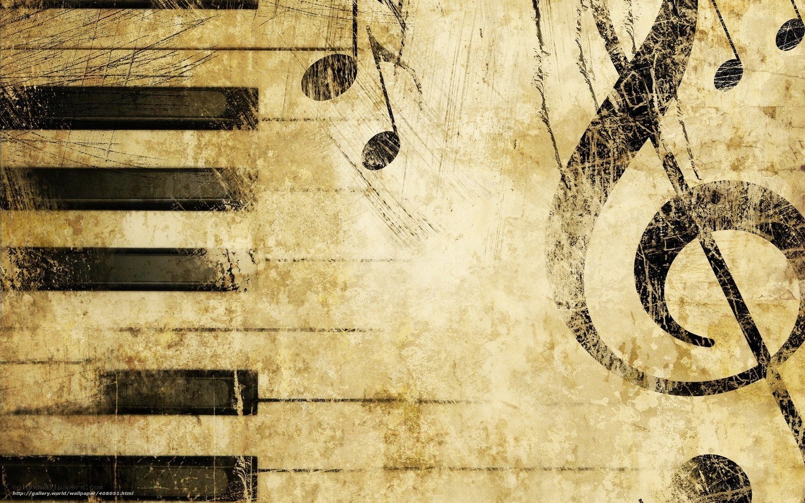 grunge music notes and piano keys