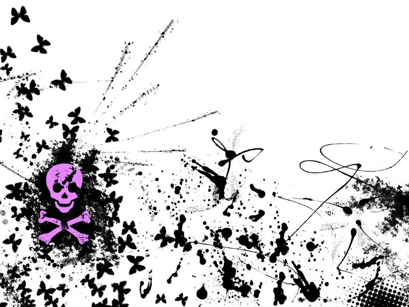 grunge skull and butterflies