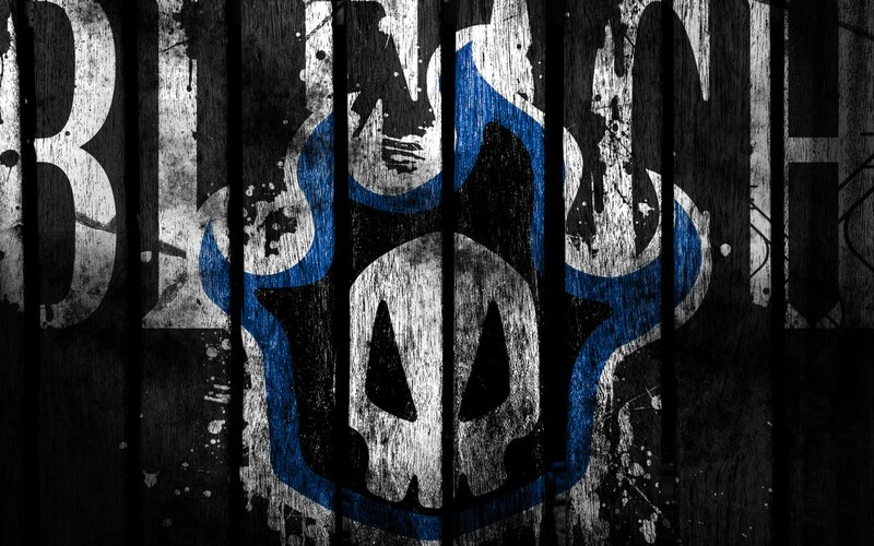 grunge skull logo on wood