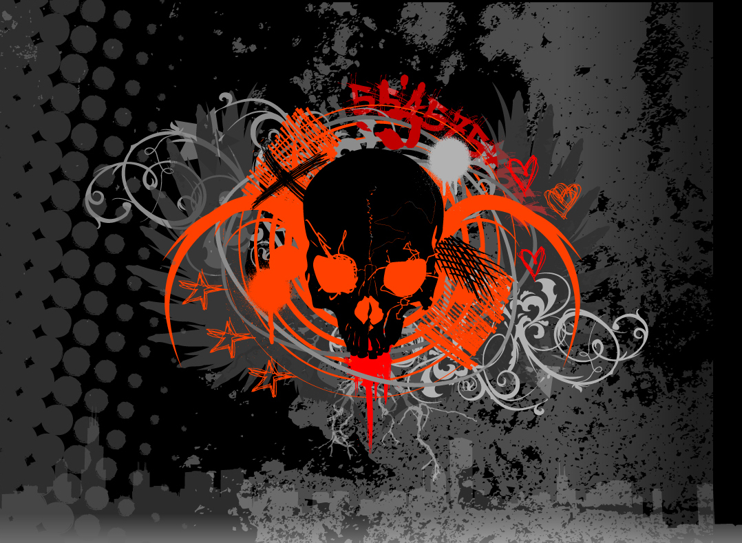 grunge skull with red accents