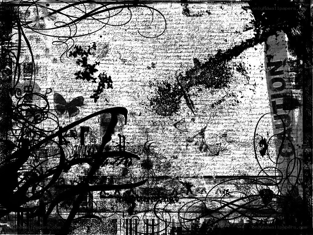 grunge text collage with swirls