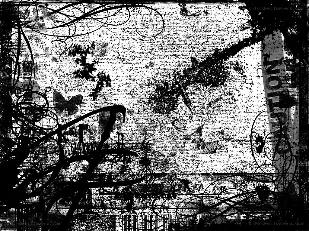 grunge text collage with swirls