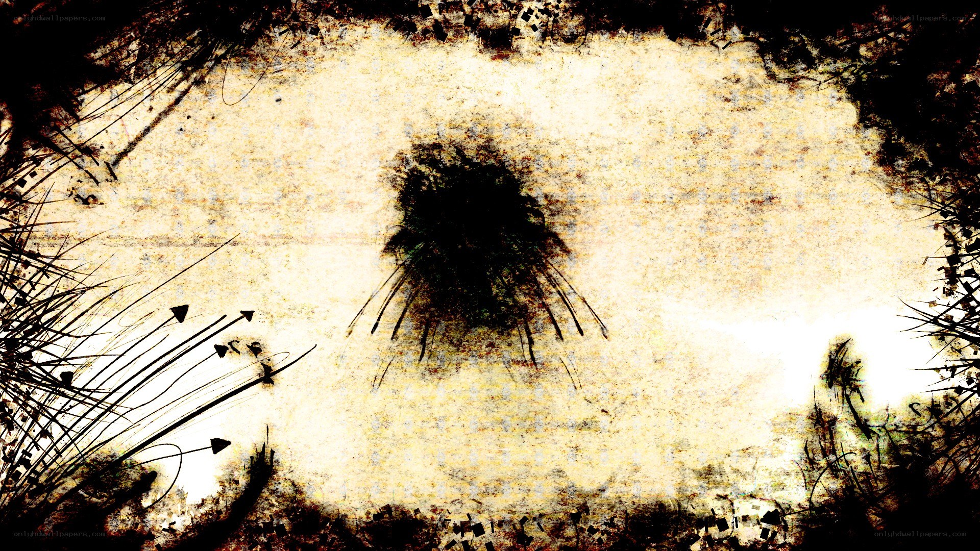 grungy abstract art with central dark shape