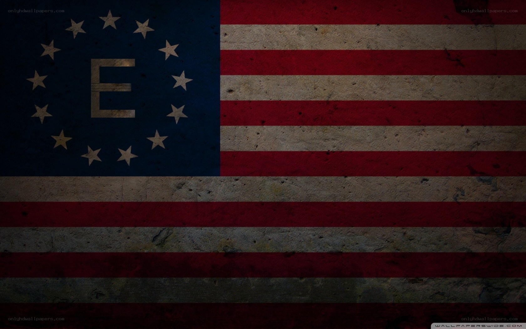 grungy american flag with letter E