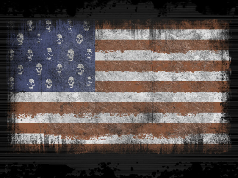 grungy american flag with skulls