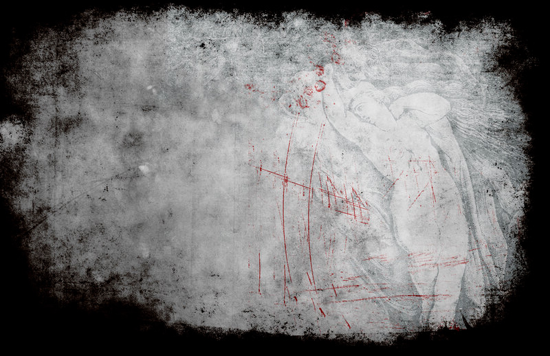 grungy artwork with red splatters