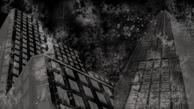 grungy cityscape at night
