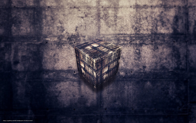 grungy cube on concrete wall