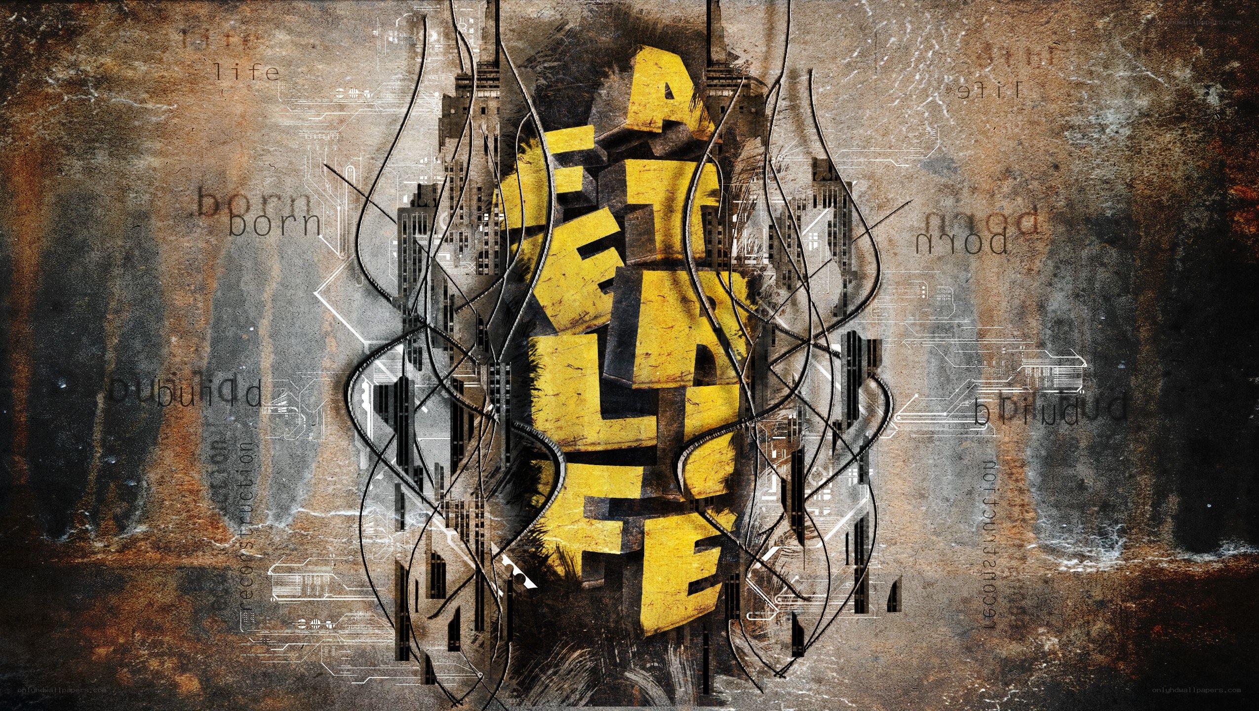 grungy digital art with text