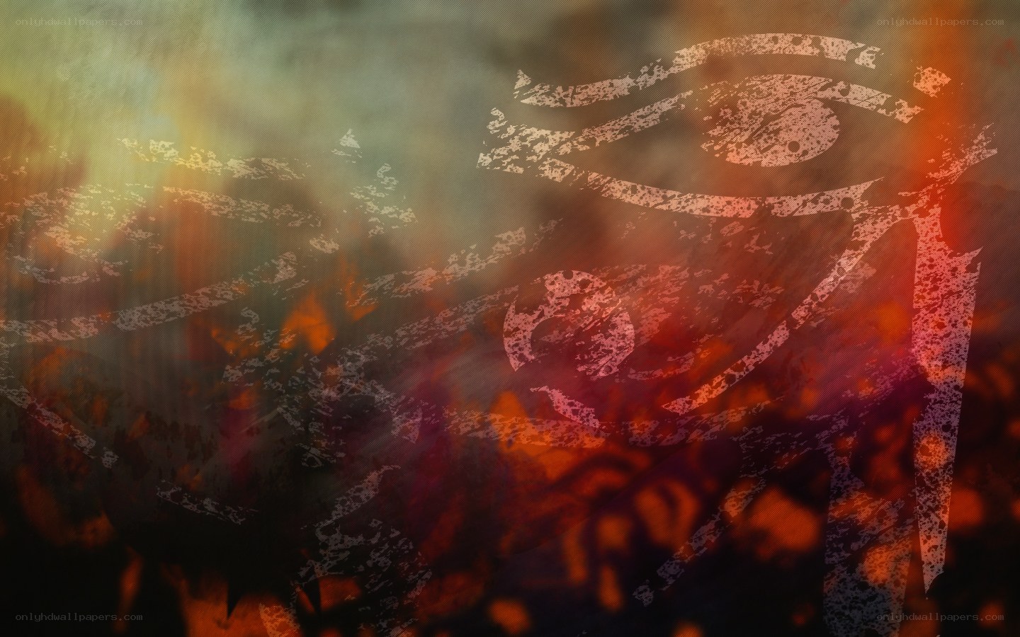 grungy eye symbol on fiery background