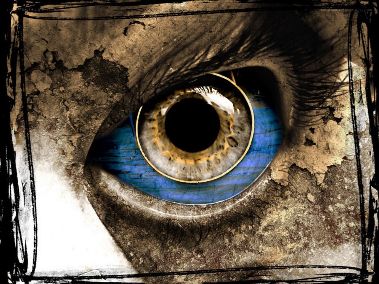 grungy eye with blue iris