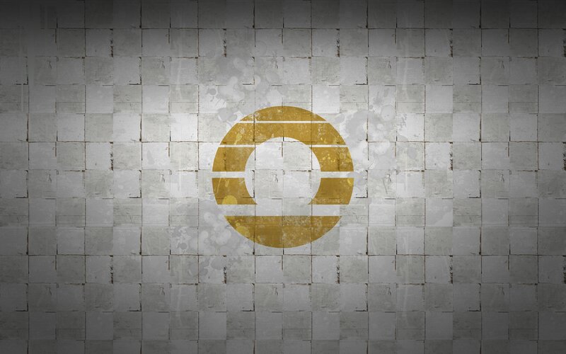 grungy logo on tiled wall