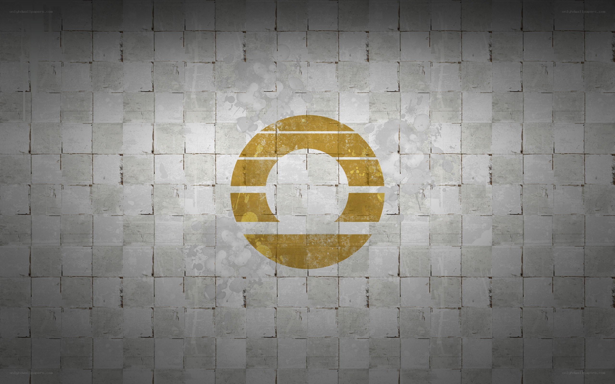 grungy logo on tiled wall