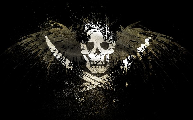 grungy pirate skull and swords