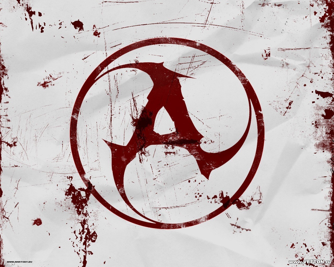 grungy red logo on white background