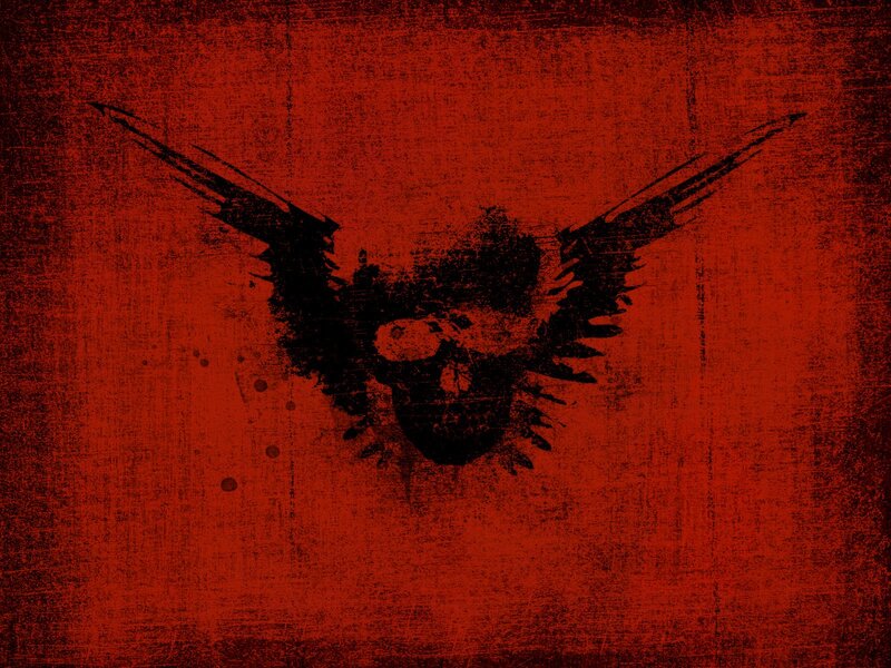 grungy skull with wings
