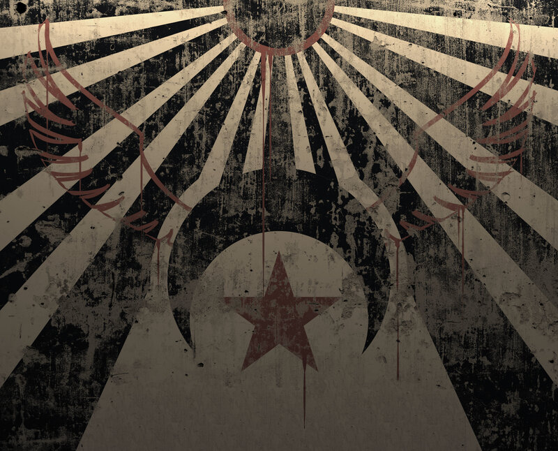 grungy sunburst with star