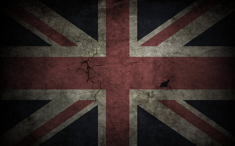 Grungy Union Jack Flag — Red, Dramatic, Digital Art