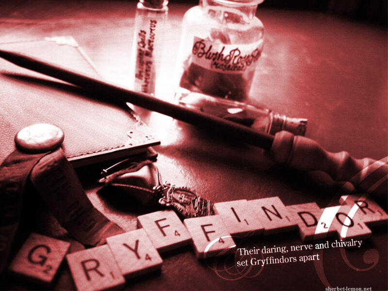 Gryffindor-themed still life
