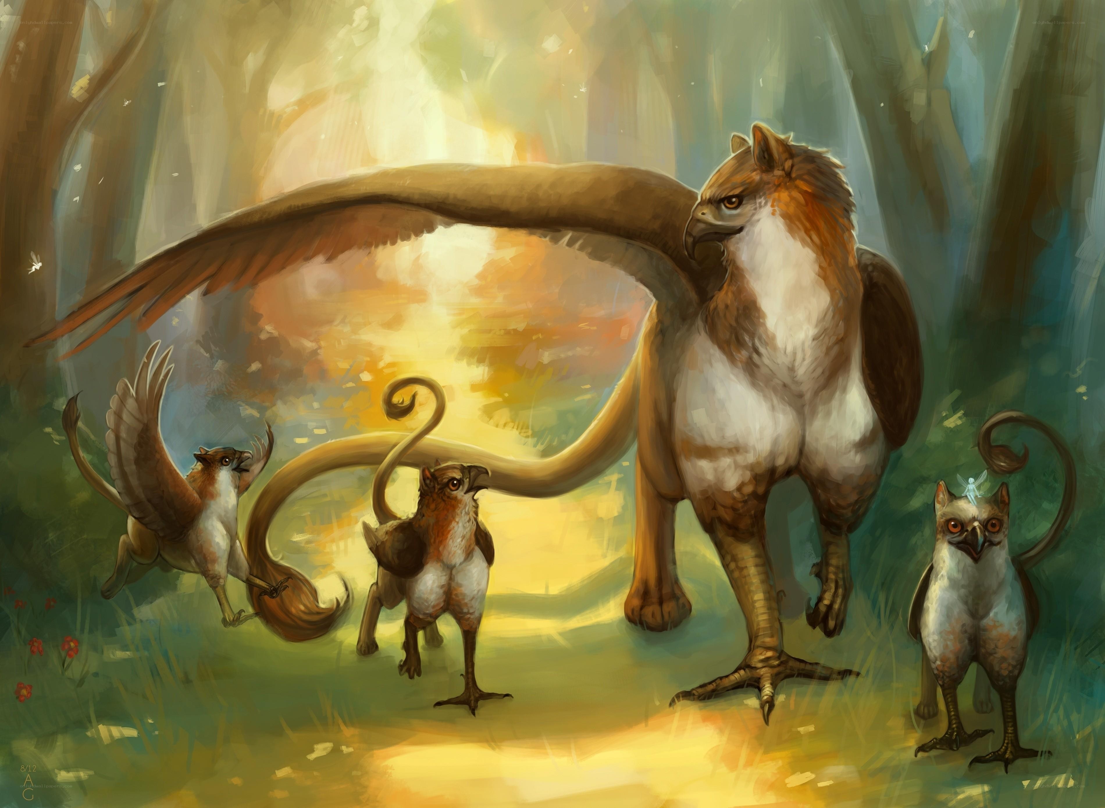 Gryphon family in forest