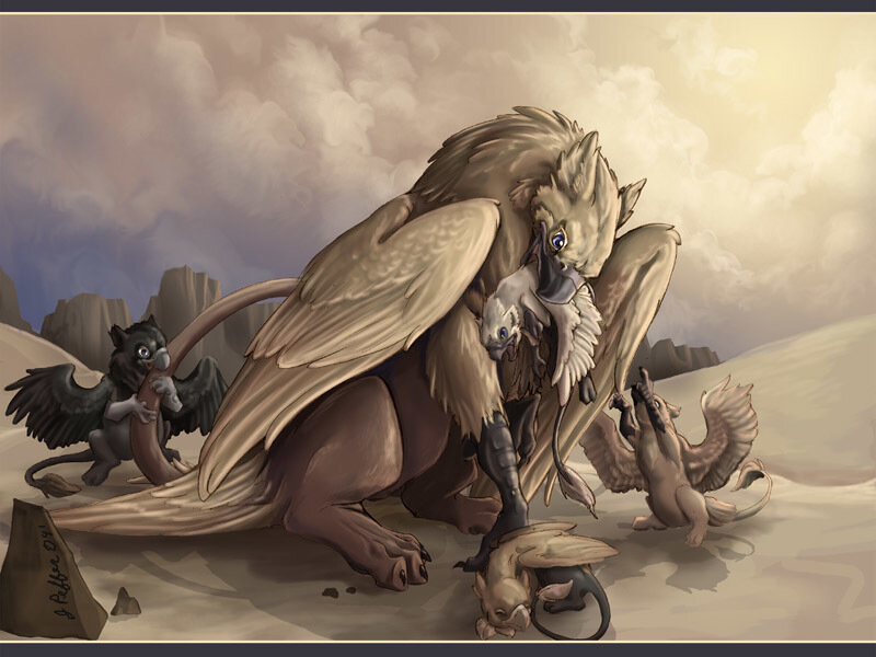 Gryphon family in the desert