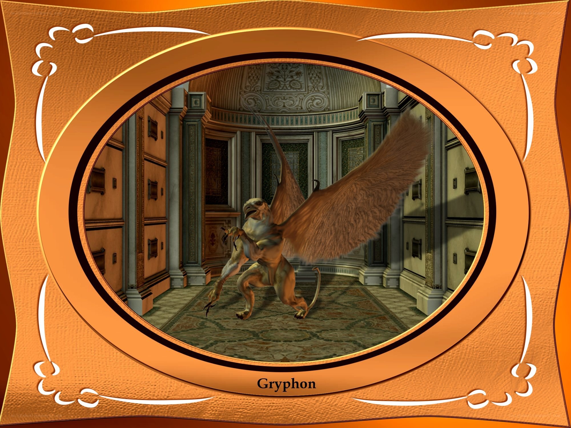Gryphon in ornate hall