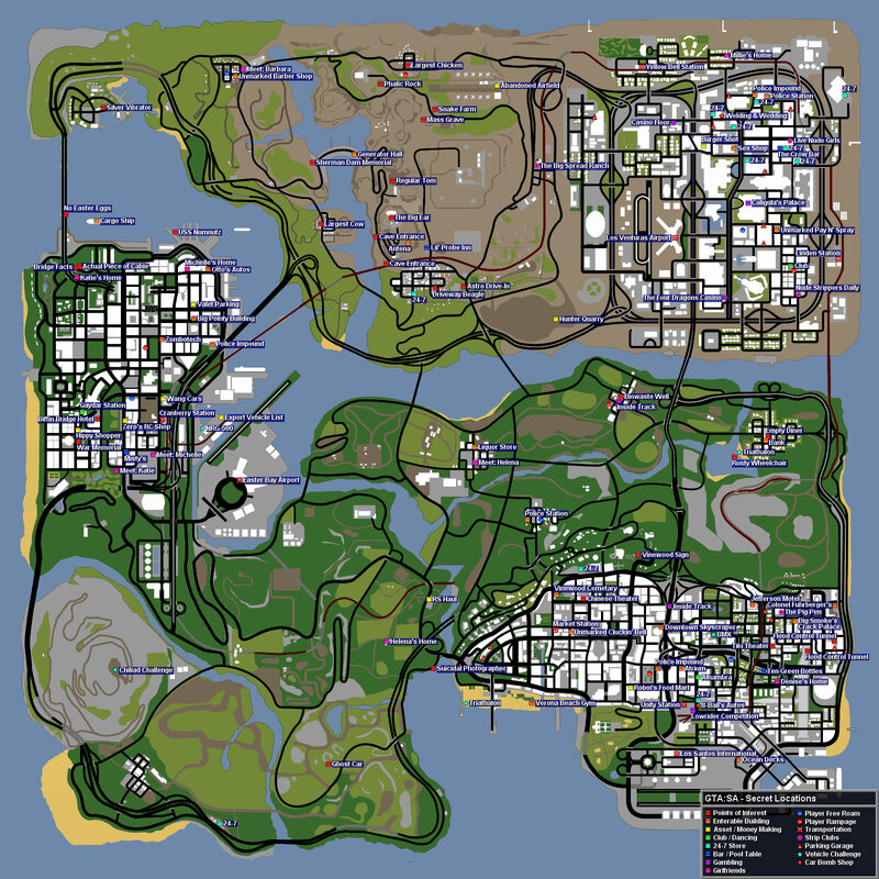 GTA:SA secret locations map
