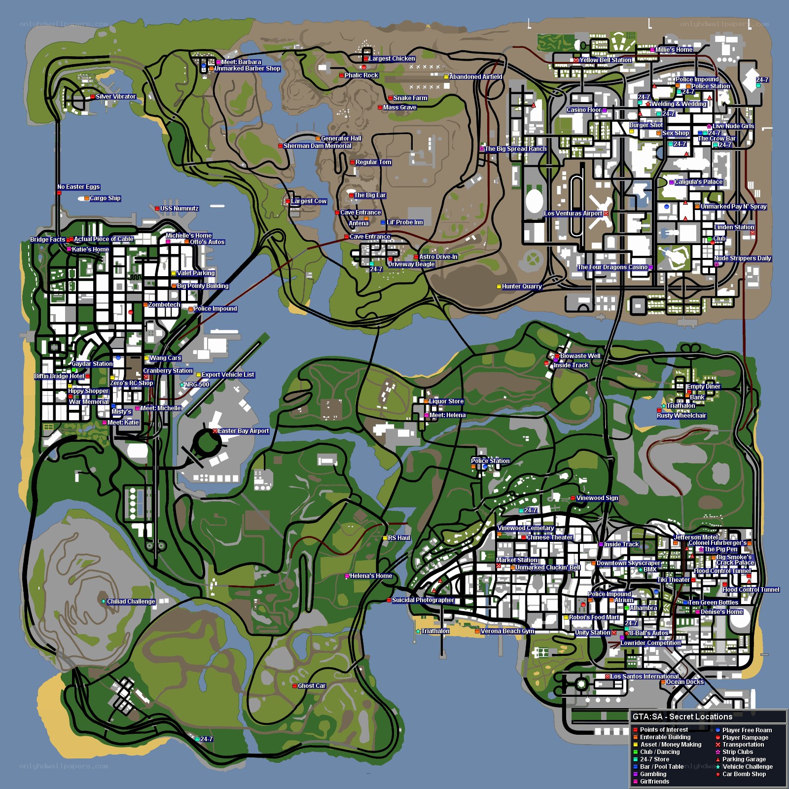 GTA:SA secret locations map