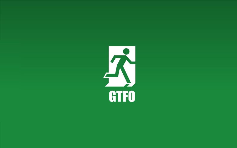GTFO logo on green background