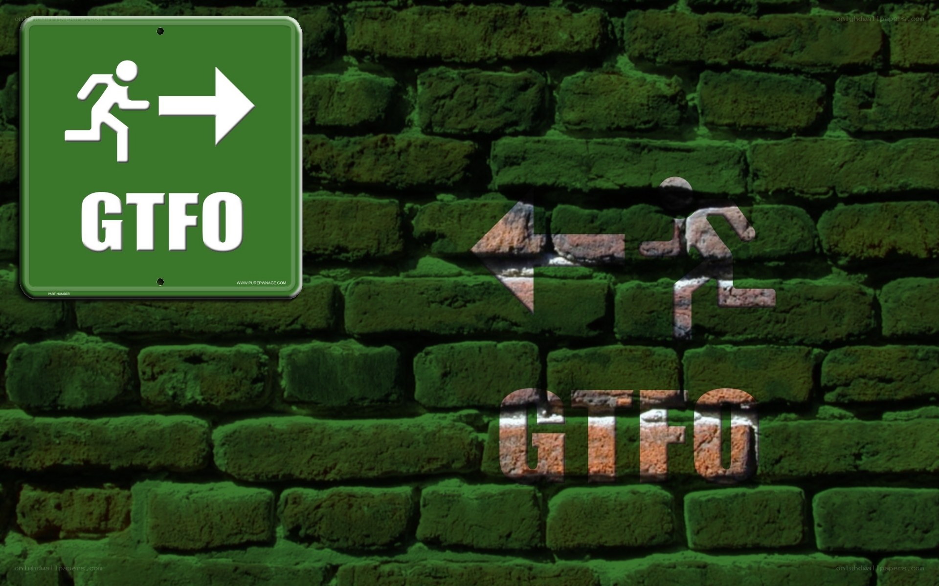 GTFO sign on brick wall