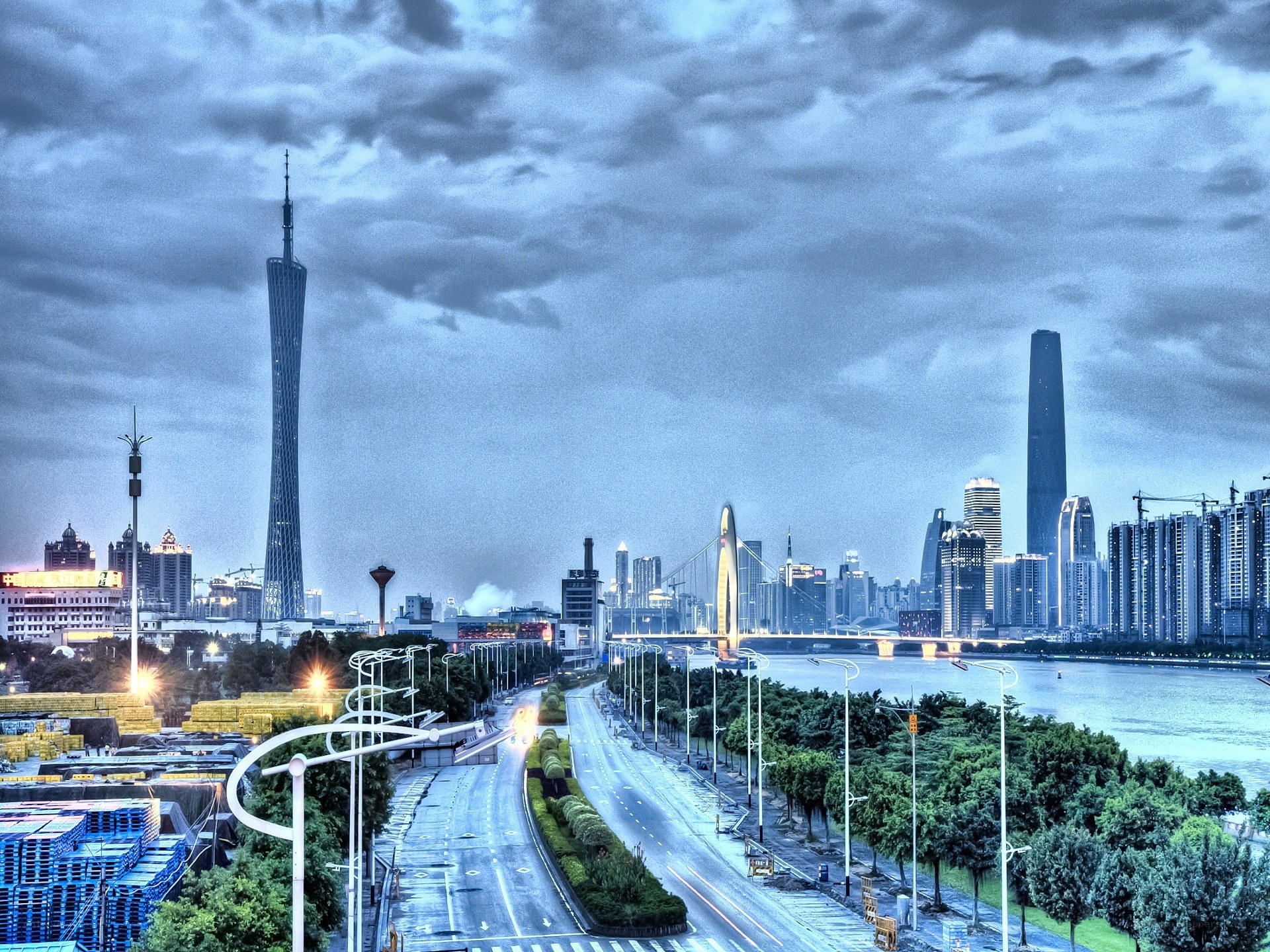 Guangzhou skyline at dusk