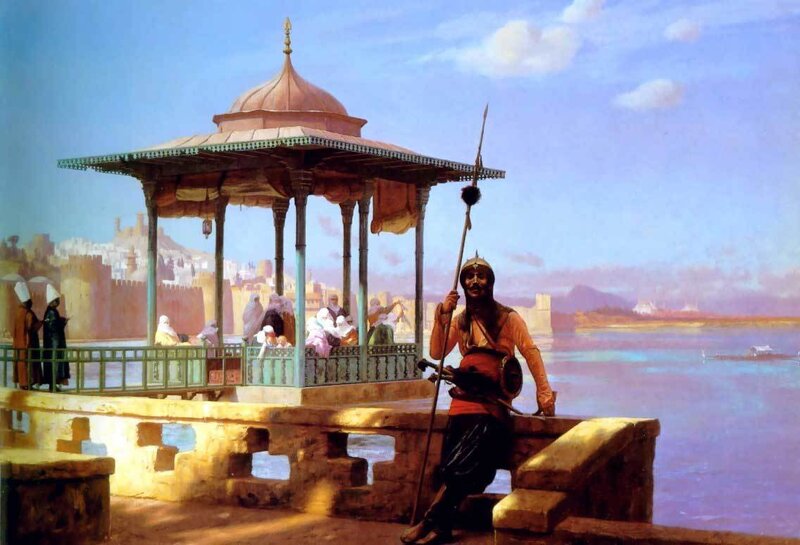 Guard at a riverside pavilion