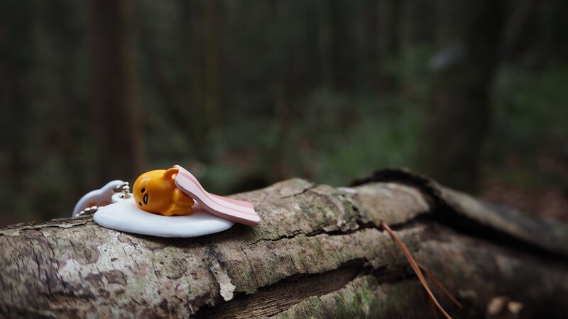Gudetama Figurine on Log