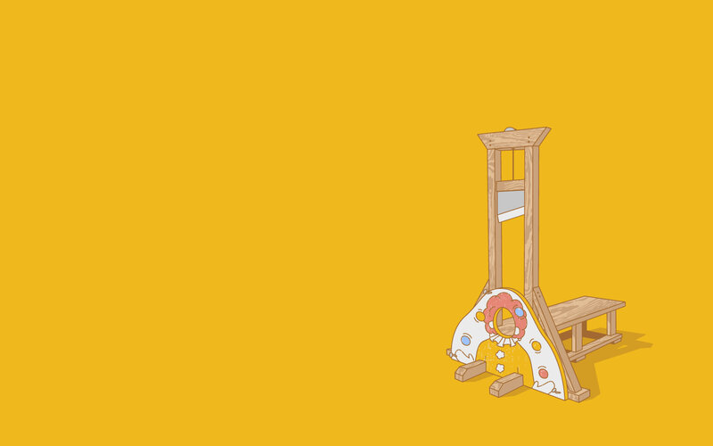 Guillotine with cartoon character