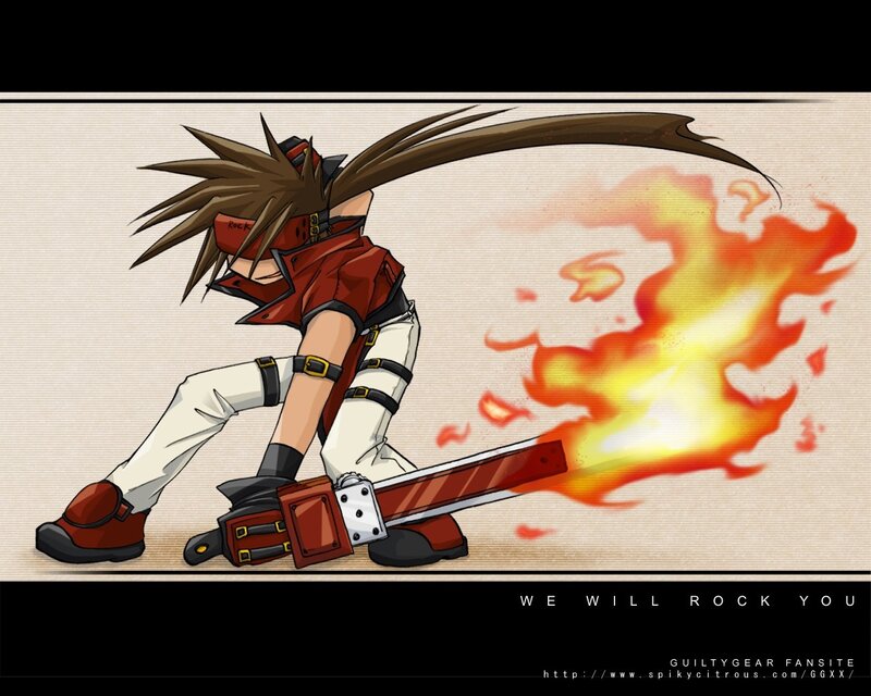 Guilty Gear character with flaming weapon