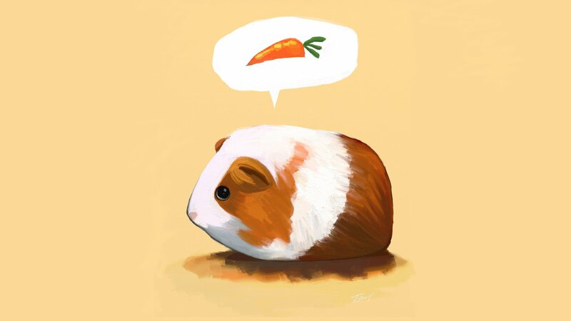 Guinea Pig with Carrot Thought — Yellow
