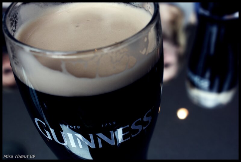 Guinness Beer in Glass — Black, Dark, Photograph, Foam, Bottle