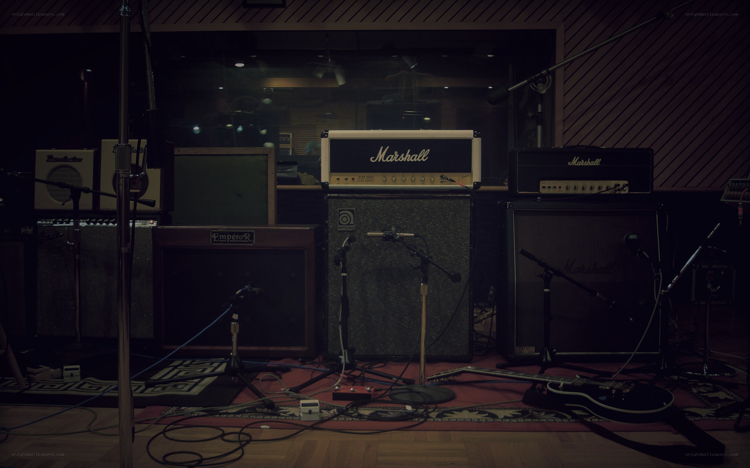 guitar amplifiers in a studio