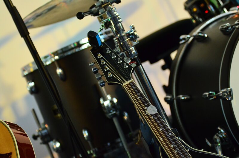 guitar and drum set