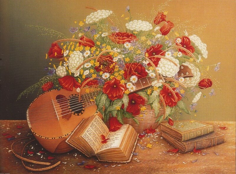 Guitar and Flowers — Brown
