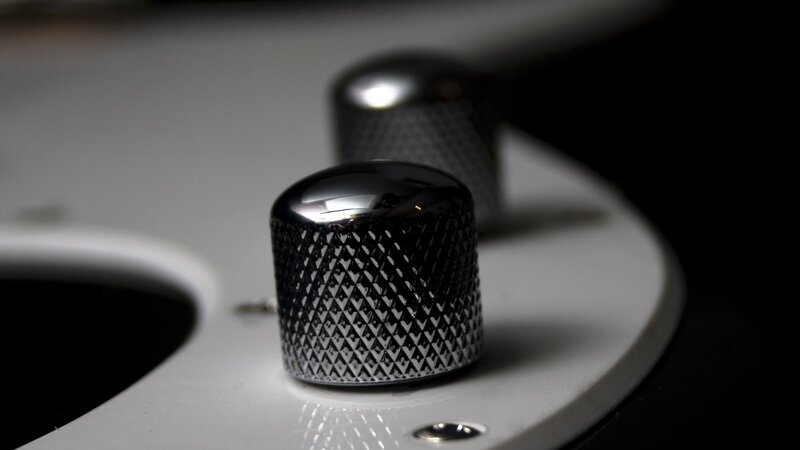 Guitar Control Knobs — Black, Dramatic, Photograph
