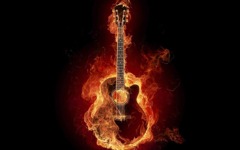 guitar engulfed in flames