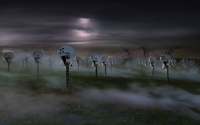 Guitar field in misty night