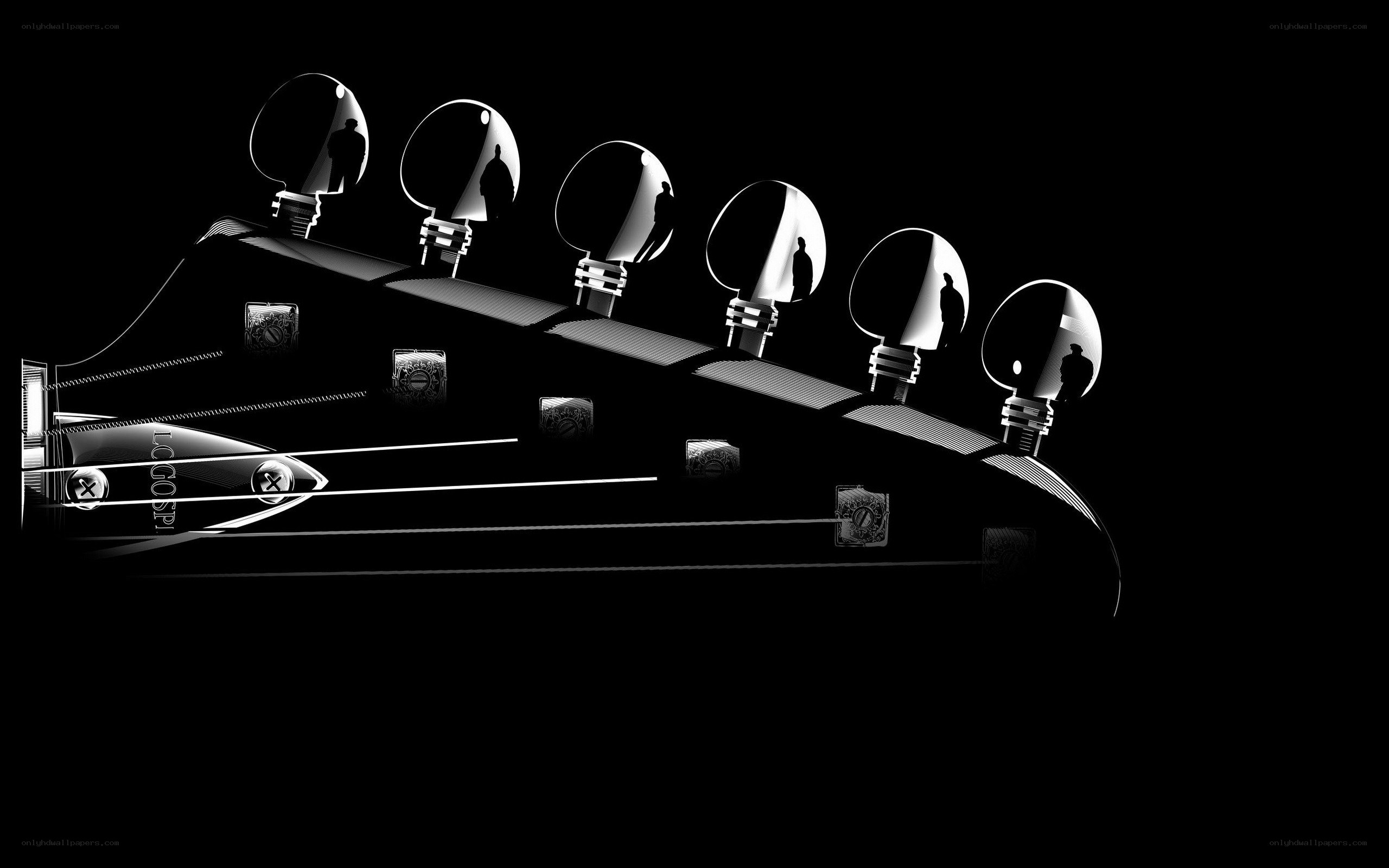 guitar headstock with silhouettes