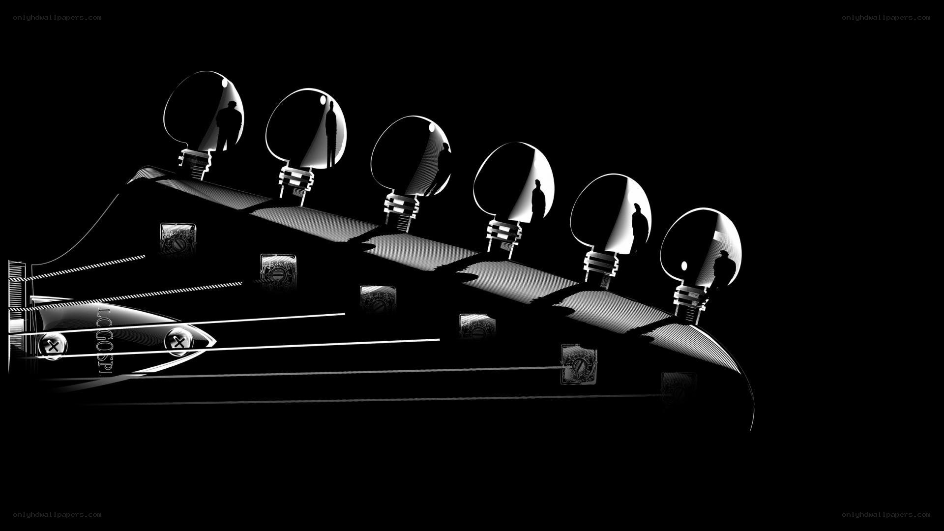 guitar headstock with silhouettes